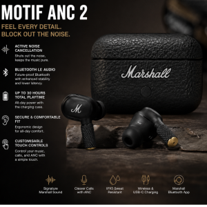 𝗠𝗮𝗿𝘀𝗵𝗮𝗹𝗹 Motif ANC II | Premium Sound Active Noise Cancelling & Wireless Charging