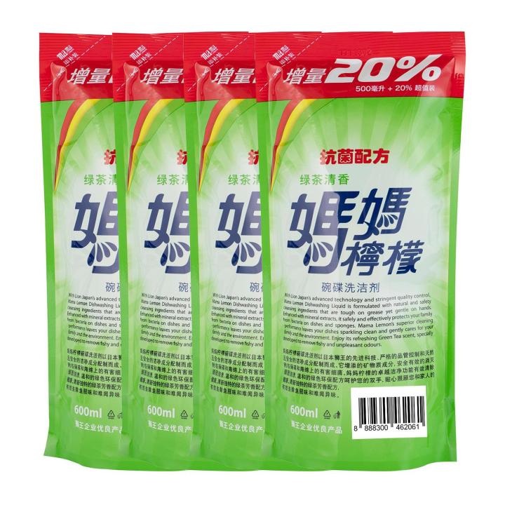 Mama%20Lemon%20Anti-Bacterial%20Green%20Tea%20Dishwashing%20Liquid%20Refill%20Promo%20Pack%20-%204%20X%20600ML%20-%20Image%202