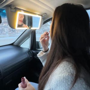 FORCE1  LED Car Sun Visor Vanity Mirror with 3 Light Modes  Rechargeable Car Mirror Dimmable Touch Control