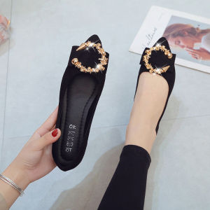 Free Shipping New Spring And Summer WomenS Shoes: Flat Pointed-Toe Korean-Style Casual Flats With Round Buckles Slip-On Loafers And Comfortable Shoes For Work