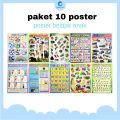Paket 10 Poster Belajar Anak Edukasi Angka, Huruf, Binatang, Buah, Sayur, Hijaiyah, Doa dll. 