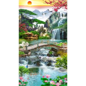 Tranh ốp tường 3D Sơn Thủy Hữu tình Tranh dán Cửa ra vào vách ngăn Khổ Dọc - CSF71