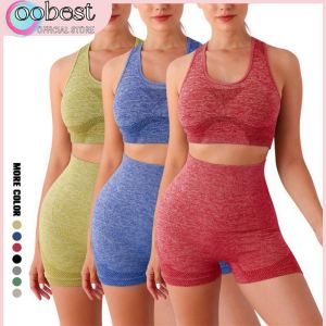 oobest ชุดออกกำลังกาย หญิง ชุดกีฬา + กางเกงฟิตเนส ชุด 2 ชิ้น ชุดกีฬา ผู้หญิง ชุดกีฬา ผู้หญิง ชุดโยคะ กางเกงด้านบนเอวสูงชุดออกกำลังกาย ผู้หญิง