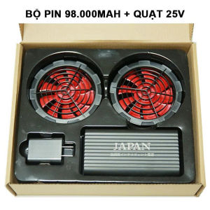 Bộ Pin Áo Điều Hòa Japan Pin 98.000mah 25V+2 Quạt 9 Cánh+Sạc Type C Chạy 11-15 tiếng