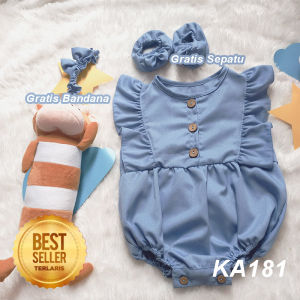 Jumpsuit Bayi Perempuan 0 6 Bulan Free Bandana Sepatu Model Lucu Gemas Setelan Jumper Bodysuit Baby Warna Denim Terlaris 2023 Baju Akikah Aqiqah Setelan Piyama Bayi Baju Tidur KAP181