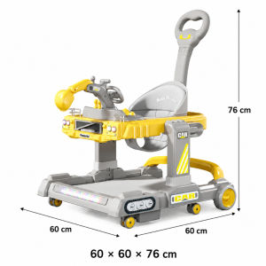 Excavator Shaped Baby Walker Multifunction Bounce Walk Push‑Assisted Toddler Walker With Music Lights Steering Wheel Adjustable Rear Wheel Speed For Baby