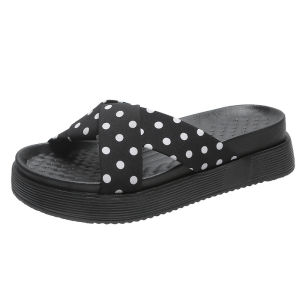 Free Shipping Summer Korean-Style Fashionable Outdoor Sandals For Women Featuring A Thick Sole Comfortable Design Crisscross Straps And A Polka Dot Pattern Perfect For The Beach