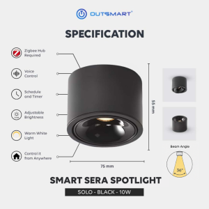 Outsmart Zigbee Smart Surface-Mounted Ceiling Light Spotlight Sera Dimmable Tunable White