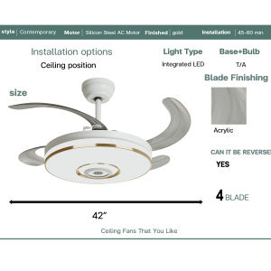 [2025 new] Halimunan fan light cooling fan ceiling fan 42 inch ceiling fan with light ceiling fan light invisible ceiling fan light 4 blade ceiling fan