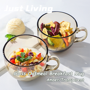JustLiving Nordic 470ML ins Oatmeal Breakfast Mug heat-resistant 120℃ glass milk cup  with scoop household Large capacity clear Water mug