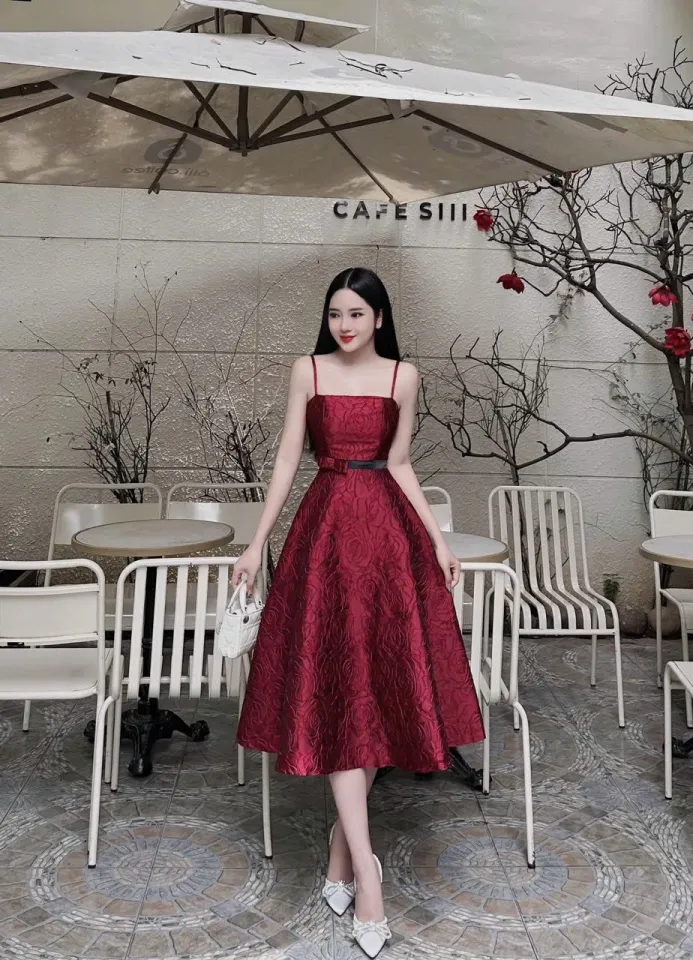 Mua Váy đầm xòe dự tiệc cổ cách điệu 2 màu đỏ đen xinh xắn - Đỏ,XXL(63-71kg)  tại THỜI TRANG TINA | Tiki