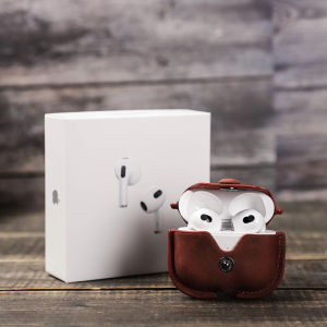 CONTACTS Cowhide Leather Cover For Apple Airpods 3 2021 Leather Case With Hook Bluetooth Wireless Funda Charging Box Airpod Accessories