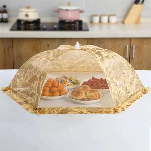 Goodshop Elegant lace food cover for kitchen countertop with assorted pastries and fruits