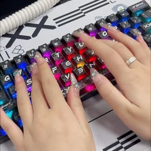 Mechanical Keyboard PC Keycap Set 130+ / 136 Keys Cherry Profile Forged Carbon Texture Keycaps with Black White Dark Angel and Printstream Graphic Styles Complete Replacement Keycaps for Gaming Setup
