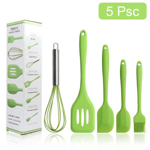 Silicone Baking Tools Set 5 Pieces Kitchen Utensil Spatula Whisk Brush Scraper for Cake Cooking Baking