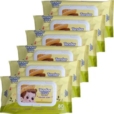Set of 6 NEW Tender Love Baby Wipes with Lid Cover Powder Scent 80s (480 Sheets)