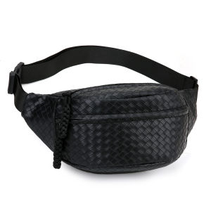 Mens Woven Leather Crossbody Fanny Pack Adjustable Strap Casual Travel Bag Waterproof Waist Bag