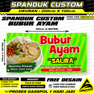 JASA CETAK BANNER SPANDUK CUSTOM BUBUR AYAM GRATIS DESAIN XBANNER BUBURAYAM PROMOSI IKLAN PERCETAKAN STIKERASIA