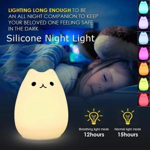 SANX LED Night Lamp Touch Sensor Cat Silicone Animal Light Colorful Child Sleepping Creative Bedroom Desktop Decor Lamp Holiday Gift