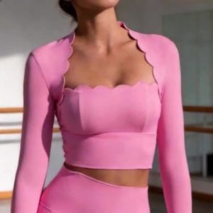 Square Neck Tight Skinny Yoga Tops Long Sleeves Sports Shirt Gym Fitness Top Wave-Like Edge Black Workout Clothes for Women 20262026