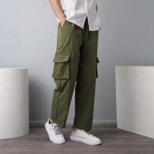 Mens Khaki Tactical Jogger Pants – Vintage Casual Style Plus Size Loose Straight Cut Outdoor Trousers for Hiking Travel and Everyday Comfort