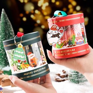 FDGFGG Round Christmas Candy Box Durable Empty Bow Gift Boxes New year Christmas Eve Natal Gift Bags Women