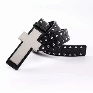CANICECA Gothic Punk Cross Belt Hip Hop Y2K Streetwear Waist Belt Trendy Retro Rivet Studded Belt For Men Women Jeans