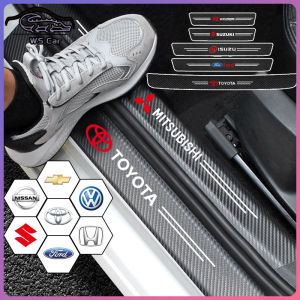 【5pcs】Sticker Pelindung Sill Plate Universal Carbon Fiber Car Door Pijakan Lantai Pintu Mobil