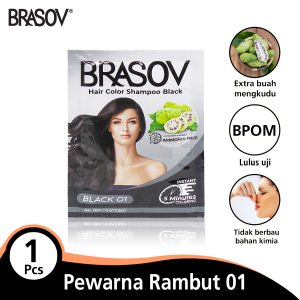 BRASOV Shampoo Pewarna Rambut BONUS Sarung Tangan Extra Nino 1 Sachet Bebas Ammonia Hair Color Shampoo Black 01 BPOM XX-CT Hitam
