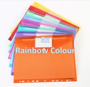 8pcs/set A4 File Folder with Multi-Hole Binder & Strong Velcro Tape - Durable Plastic Document Organizer