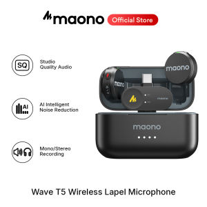 maono Wave T5 Wireless Lapel Microphone Mini Voice Filter Noise Cancellation for Video Recording Streaming fit for Phones Camera