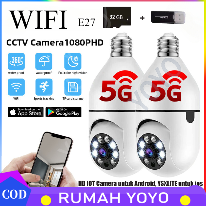 V380 /YSXLITE Pro Kamera CCTV Bohlam Lensa Ganda Jarak Jauh 1080P