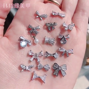 Bow Nail Diamond Charms Bowknot Rhinestones Nail Art Supplies Shiny Pearl Bow DIY Nail Art Decorations