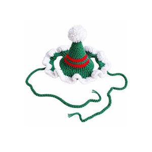 ALICE XU Jingle Bell Pet Christmas Hat Knitted Yarn Cute Dog Bowknot Scarf Xmas Puppy Bib Pom Pom Cute Santa Hat Pet Party