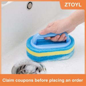 【ZTOYL】 Dày Làm sạch bàn chải với xử lý nhà bếp miếng bọt biển lau phòng tắm gạch bồn tắm làm sạch miếng bọt biển nhà loại bỏ vết bẩn công cụ làm sạch