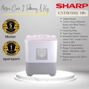 Mesin Cuci SHARP 2 Tabung 8 Kg EST80MW-HK