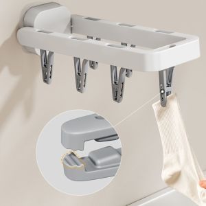 HENRYQ Windproof Folding Drying Rack Space Saving Multi-Clip Towel Underwear Drying Rack Multi-functional Anti-slip Wall Mounted Drying Clip Balcony