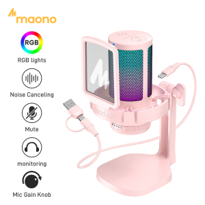 MAONO DGM20 Noise Cancelling RGB Gaming Microphone for PCUSB Condenser Mic for Recording Streamingbroadcast microphone with MuteGainMonitorVolume Control maono gamerwave dm20