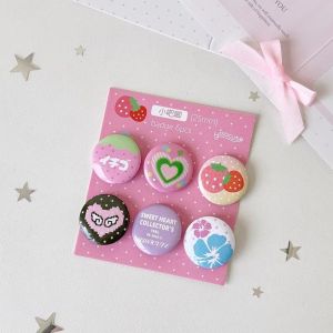 CHUN053634 6Pcs/Set Ins Style Mini Badge Pins Round Shape Printed Design Enamel Pins Kawaii Clothing Pin Attachment Round Brooch For Backpack