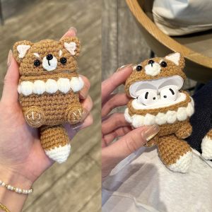 Fashionable new ear plush anti drop fox woven earphone protective case for AirPods 2/3/4/pro 3/pro 2 wireless Bluetooth earphone