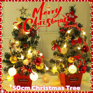 Christmas Tree Tabletop Mini Tree Led Lights Gold Red Ornament Desktop Holiday Decor Home Party Battery Operated