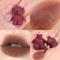 Bear Matte Lip Mud Velvet Grey Pink Keychain Lipstick Waterproof Lasting Lip Glaze Cosmetics Lip Gloss. 