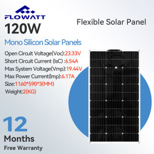 Flowatt 120W Flexible Solar Panel Monocrystalline Silicon Solar Panel Home High Conversion IP67 Waterproof Rechargeable Power System