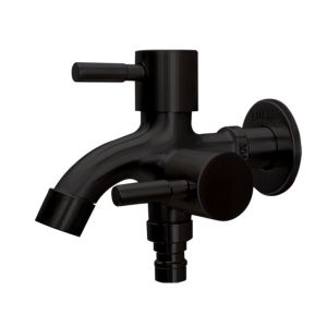 304 Stainless Steel 1 in 2 out Head Two Way Faucet Valvet Bibcock Faucet Water Washer Tap Faucet Wash Machine Faucet Black