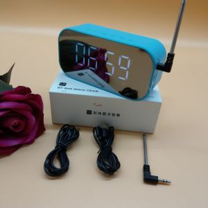 Loa bluetooth tráng gương kiêm đồng hồ báo thức có FM siêu trầm - T0463