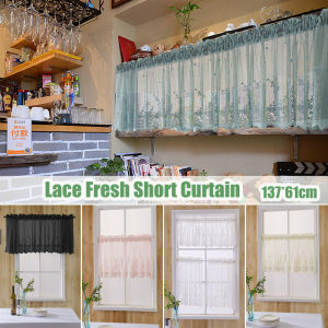 137*61cm Lace Fresh Short Curtain Blackout Floral Curtain Kitchen Diaphanous Stylish Langsir Dapur