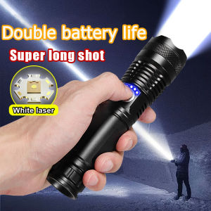 New High-Power Waterproof Tactical Flashlight with Zoom Three Lighting Modes and Long-Range Light - Rechargeable Camping & Outdoor Gear with Double Battery Life and Fast Charging