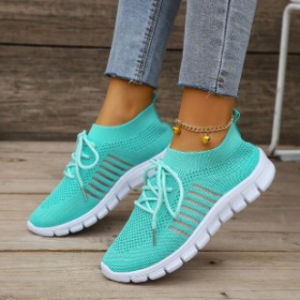 Casual Sports Shoes Lace-Up Mesh Breathable WomenS Shoes In Stock Lightweight Flat Sole Large Size