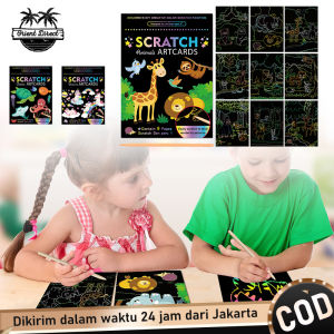 9 Lembar Kertas Lukisan Glitter Anak Scratch Paint Paper Scratching Painting DIY Crafts Drawing Boards