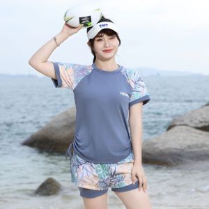 Sunny Beach]泳衣女Pakaian renang sukan baharu untuk wanita baju renang dua helai saiz tambah melebar konservatif menutup daging anti-pendedahan seluar renang petinju